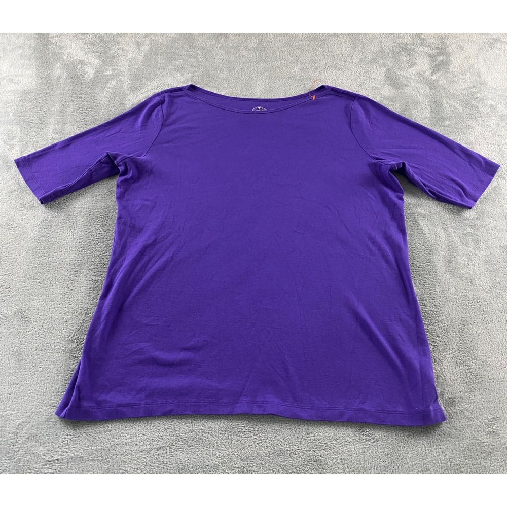 St. Johns Bay Womens Purple Cotton Classic Boatneck Tee Elbow Sleeve XXLT Tall
